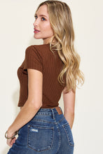 Carregar imagem no visualizador da galeria, Basic Bae Solid Color Short Sleeve Cropped Ribbed Knit T-Shirt
