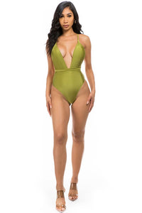 Mermaid Swimwear Crisscross Tie Back Deep V One Piece Swimsuit