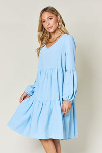 Double Take Solid Color Tiered Luxe Knit Dress