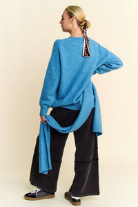 Davi & Dani Blue Dropped Shoulder Sweater with Scarf