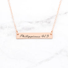 Carregar imagem no visualizador da galeria, Philippians 4:13 Necklace Personalized Sterling Silver Bar Necklace
