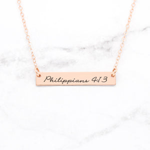 Philippians 4:13 Necklace Personalized Sterling Silver Bar Necklace