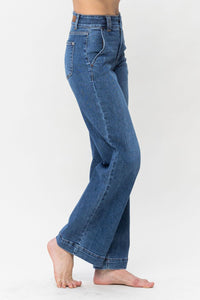 Judy Blue Double Button Wide Leg Blue Denim Jeans