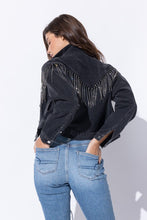 Ladda upp bild till gallerivisning, Sweet Generis Washed Rhinestone Fringe Cropped Denim Jacket
