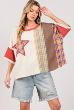 Load image into Gallery viewer, SAGE + FIG Plaid Color Block Star Patch Oversized Top
