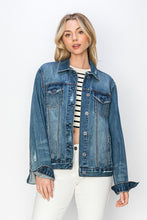 Cargar imagen en el visor de la galería, RISEN Dark Blue Washed Distressed Denim Jacket
