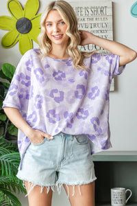 HOPELY Animal Pattern Oversized Waffle Knit Top