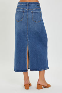 RISEN High Rise Back Slit Blue Denim Skirt