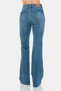 Judy Blue Tummy Control Raw Hem Blue Wash Denim Flared Leg Jeans