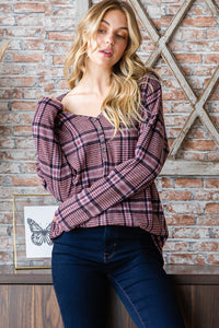 Heimish Mauve Plaid Long Sleeve Top