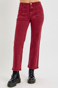 RISEN High Rise Red Denim Straight Leg Jeans