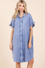 Carregar imagem no visualizador da galeria, Mittoshop Blue Mineral Washed Cotton Gauze Mini Shirt Dress
