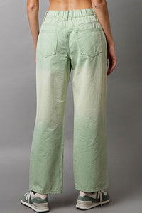 POL Green Gradient Rhinestone Embellished Wide Leg Pants