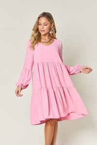 Double Take Solid Color Tiered Luxe Knit Dress