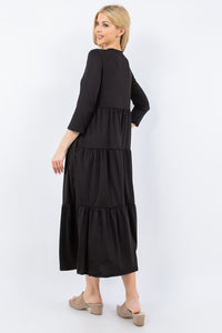 Celeste Black Tiered Midi Dress