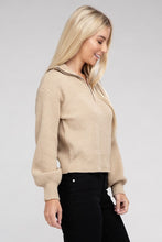 Load image into Gallery viewer, Ambiance Solid Color Pullover Zip Collar Soft Ribbed Knit Top
