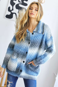 Davi & Dani Blue Contrast Button Down Cardigan