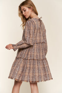 And The Why Washed Plaid Frayed Tiered Dress