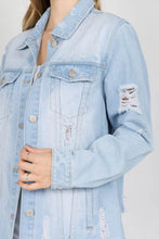 Load image into Gallery viewer, American Bazi Letter Patched Distressed Denim Jacket
