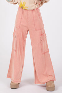 SAGE + FIG Rose Pink Mineral Washed Terry Knit Wide Leg Pants