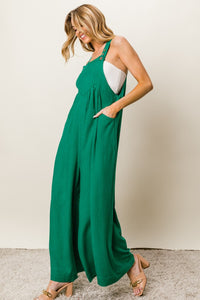 BiBi Jade Green Wide Leg Textured Jumpsuit