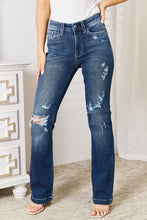 Carregar imagem no visualizador da galeria, Judy Blue Mid Rise Hand Sand &amp; Destroy Blue Denim Bootcut Jeans
