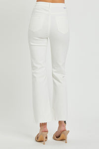 RISEN High Rise Button Fly White Denim Straight Leg Jeans