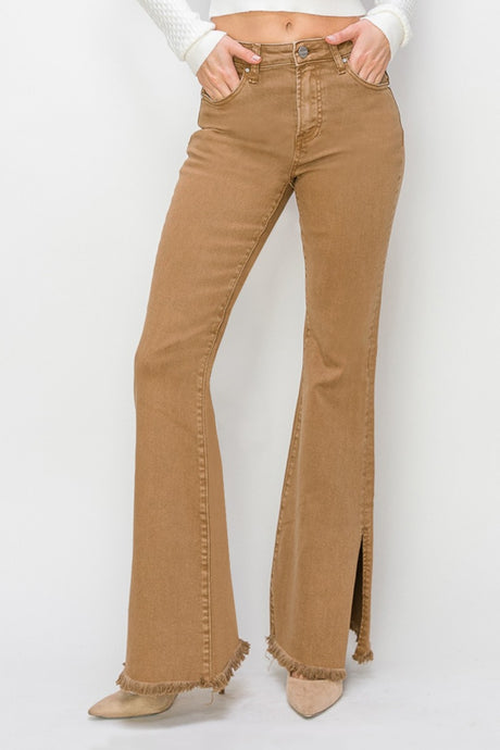 RISEN Brown Side Slit Flared Leg Denim Jeans