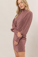 Carregar imagem no visualizador da galeria, HYFVE Rose Glitter Mock Neck Long Sleeve Mini Dress
