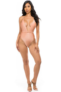 Mermaid Swimwear Crisscross Tie Back Deep V One Piece Swimsuit