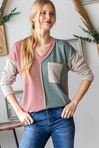 Heimish Color Block Exposed Seam Ribbed Knit Top