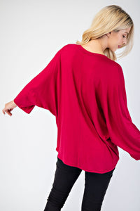 Celeste Red Notched Three-Quarter Sleeve Top