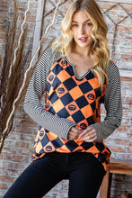 Ladda upp bild till gallerivisning, Heimish Orange Black Checkered Contrast Striped Long Sleeve Top
