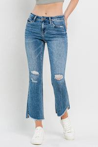 Vervet by Flying Monkey Mid Rise Distressed Cropped Flared Leg Blue Denim Jeans