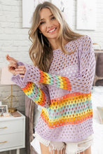 Load image into Gallery viewer, BiBi Rainbow Striped Hollow Out Cover Up Style Top
