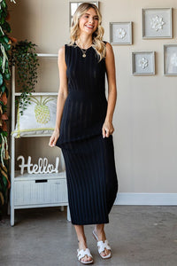 First Love Black Ribbed Knit Sleeveless Fitted Midi Dress