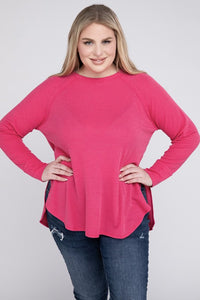 Zenana Plus Size Melange Baby Waffle Long Sleeve Top