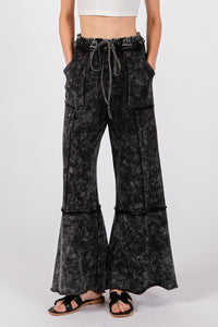 SAGE + FIG Black Ash Mineral Washed Wide Leg Terry Pants