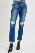 Cargar imagen en el visor de la galería, RISEN High Rise Distressed Crop Straight Leg Blue Denim Jeans
