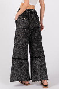 SAGE + FIG Black Ash Mineral Washed Wide Leg Terry Pants