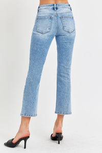 RISEN Low Rise Crop Blue Wash Denim Straight Leg Jeans