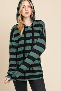 BOMBOM Striped Dropped Shoulder Hoodie Top