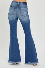 Cargar imagen en el visor de la galería, RISEN High Rise Front Slit Frayed Hem Flared Leg Blue Wash Denim Jeans
