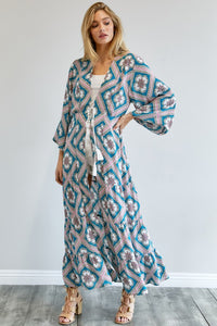 Davi & Dani Boho Chic Long Puffy Sleeve Longline Kimono