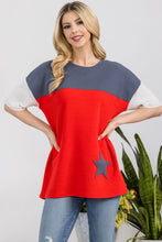 Ladda upp bild till gallerivisning, Celeste Solid Color Block Contrast Star Patch Ribbed Knit Top
