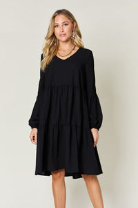 Double Take Solid Color Tiered Luxe Knit Dress