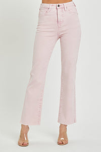 RISEN Tummy Control Straight Leg Washed Pink Denim Jeans