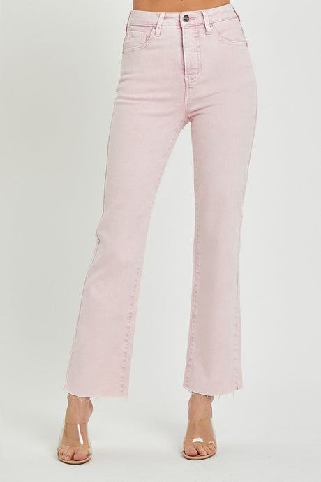 RISEN Tummy Control Straight Leg Washed Pink Denim Jeans