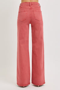 RISEN Tummy Control Wide Leg Red Denim Jeans