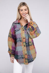 Bibi Multicolor Checkered Plaid Button Down Relaxed Fit Shacket